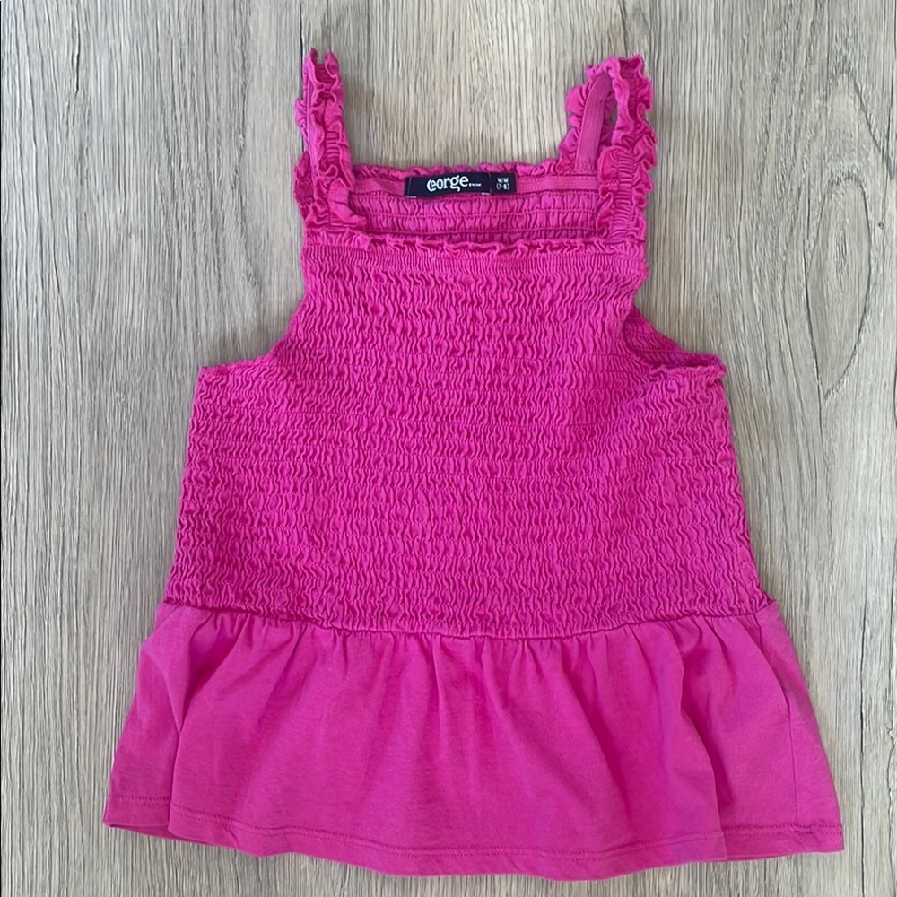 George Kids Fuchsia Pink Smocked Peplum Tank Top Size 7/8